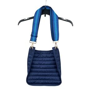 ah-dorned Navy Quilted Crossbody Puffer Bag Blue Woven Adjustable Strap Travel